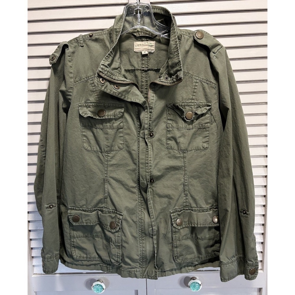 Ashley Zip/Snap Up Utility Jacket Size Medium Pockets Cotton Collar Belt Loops